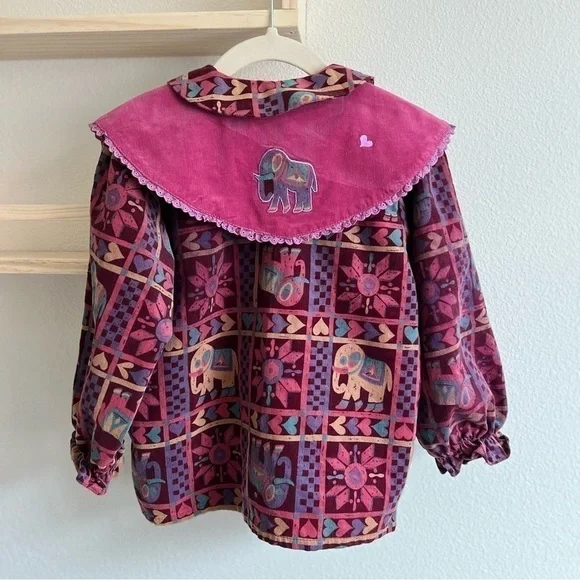 Vintage ILK Button Up Elephant Heart Pattern Print Blouse.Scarf Interchangeable. - Picture 2 of 9